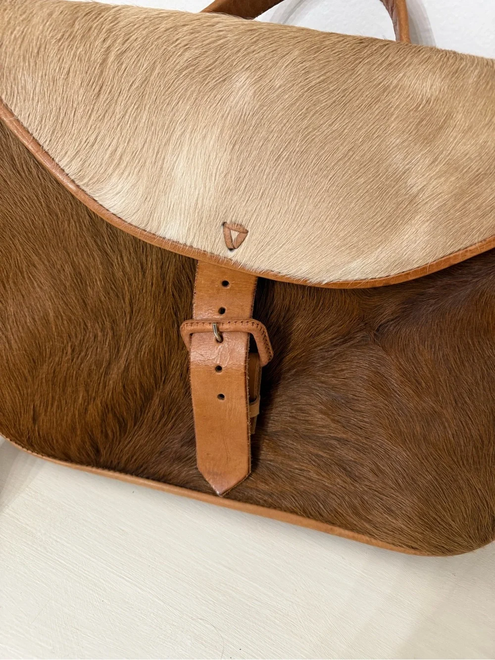 Men's Two-Tone Brown Haircalf Leather Laptop Satchel